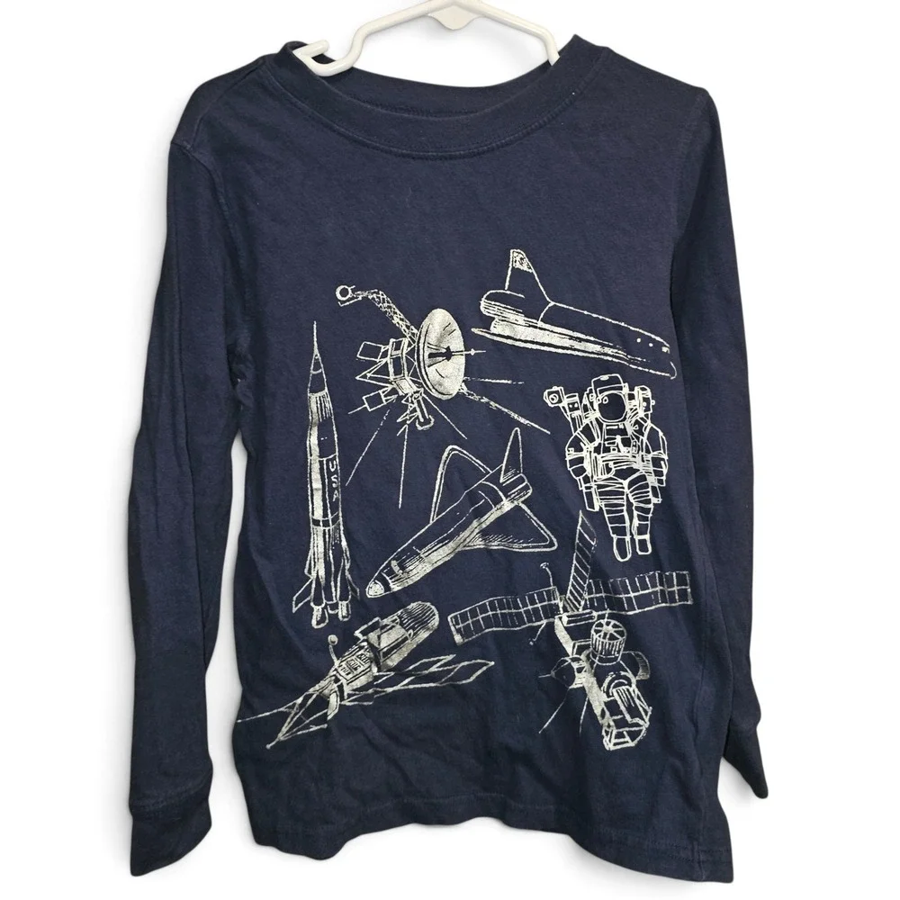 Carter's Graphic Tee Boys Size 6 Navy Blue Good Space Rocket Long Sleeve Shirt